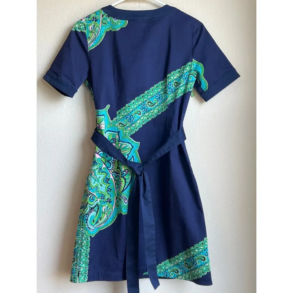Lilly Pulitzer Janice Shift Dress Navy Blue Green Engineered Medallion Size 0